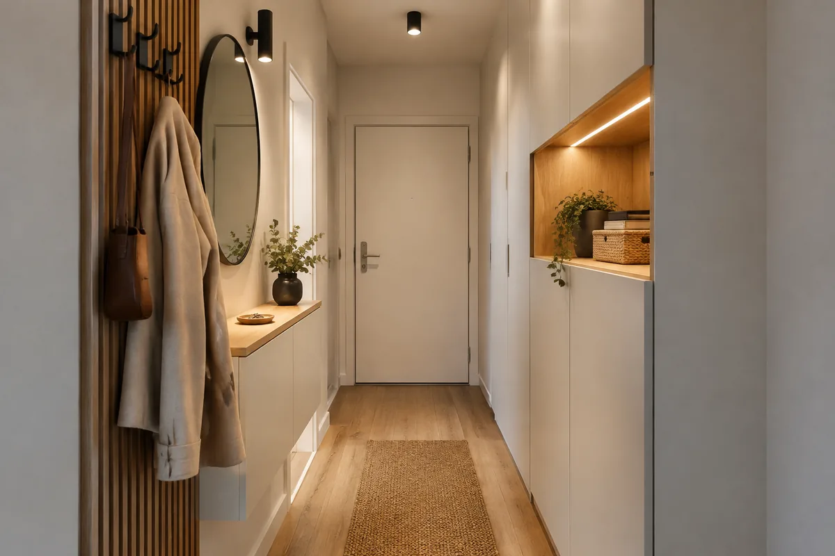 Comment aménager une entrée étroite avec des rangements et un éclairage adaptés